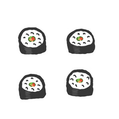 Cute hand drawn sushi roll illustration set isolated on white background © Nur