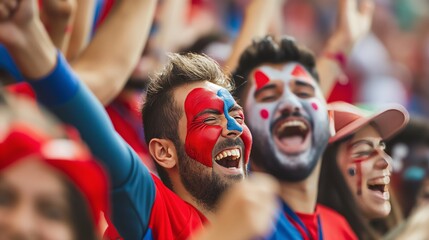 Obraz premium Excited fans celebrate with face paint at a lively sports event filled with joy and enthusiasm