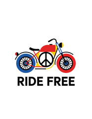 Fototapeta premium Vintage motorcycle vector illustration with peace symbol and Ride Free text.