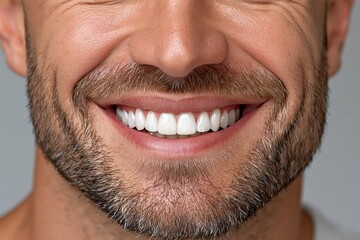 Fototapeta premium Man smiling white teeth close up dental health care and clean mouth