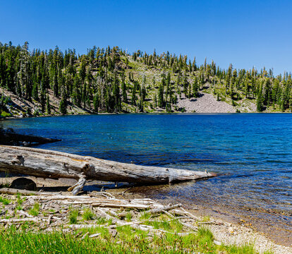 The Beautiful Turquoise Waters of Shadow Lake on The Terrace, Shadow and Cliff Lakes Trail, Lassen Volcanic National Park, California, USA