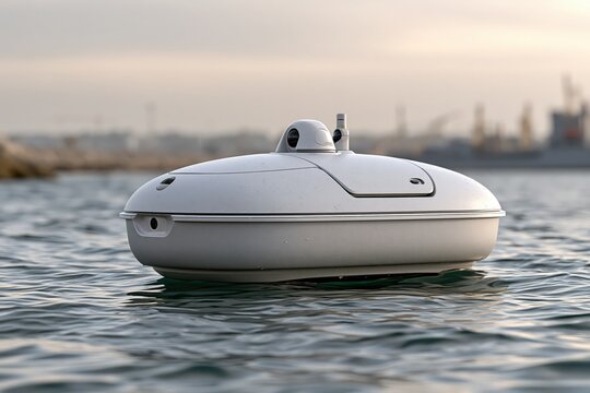 Autonomous surface vehicle drone floating on sea water for maritime