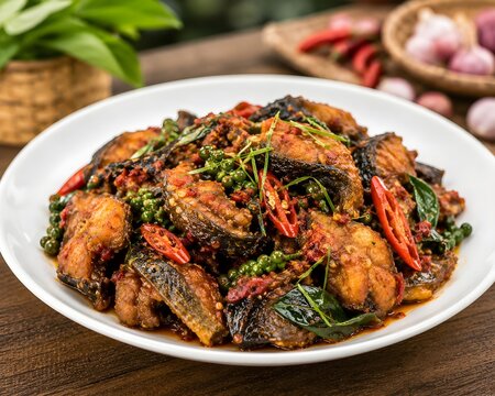 Stir-fried Spicy Catfish / Pad Phet Pla Duk