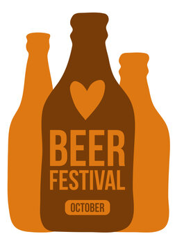October Beer Festival Poster Templates Set, Minimalist Flat Vector Design Featuring Beer Mugs, Glass Silhouettes, Foam Head, and Craft Beer Bottles on Amber Orange Background