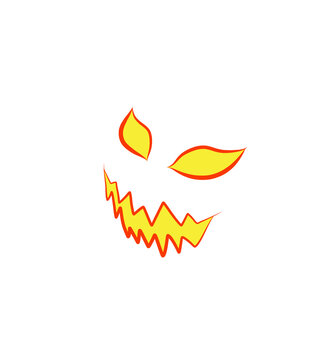 Scary monster face with glowing yellow eyes and jagged smile isolated on white background vector illustration
