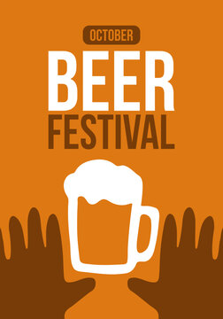 October Beer Festival Poster Templates Set, Minimalist Flat Vector Design Featuring Beer Mugs, Glass Silhouettes, Foam Head, and Craft Beer Bottles on Amber Orange Background