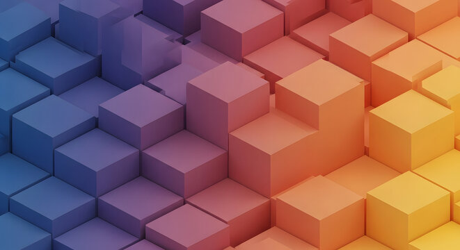 Abstract 3D isometric cubes background, colorful geometric block pattern, vibrant gradient square texture for modern web design