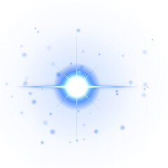 Fototapeta premium A vibrant blue circular featuring a bright central starburst with radiating light beams and scattered floating white particles