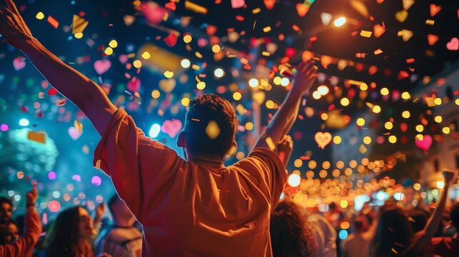 Celebration fills the night with colorful lights and joyful hearts in a lively street festival