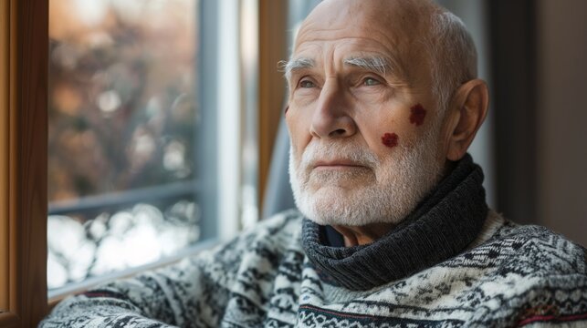 Elderly man reflects quietly by the window during a peaceful morning at home