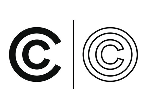 Creative copyright symbol outline and black fill icon set with copyright intellectual property