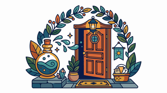 Mystical Doorway with Potions and Plants