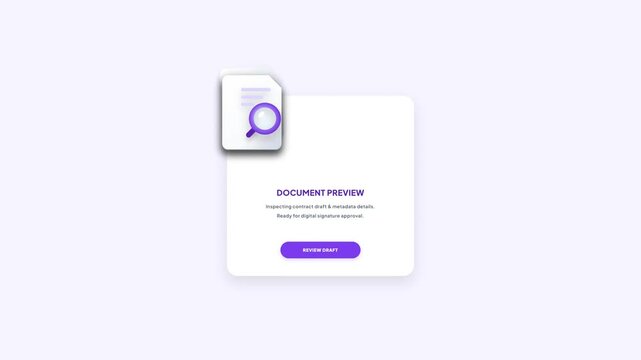 Document Preview Inspection 3D Magnifying Glass Icon UI Card Popup Motion Graphic Video