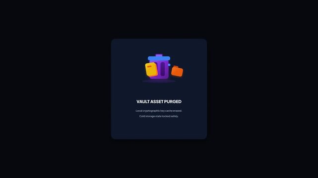 Vault Asset Purge Protocol UI Animation Card for Dark Mode Crypto Security System Interface Design