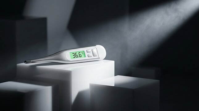 Professional Medical Thermometer Displaying 36 6 on White Panel in Dark Studio