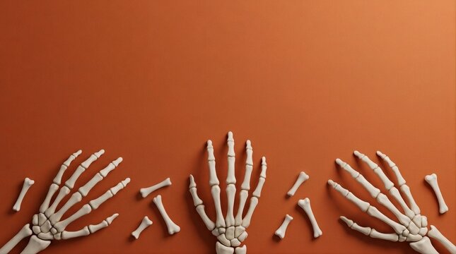 Skeleton Hands and Bones on Orange Background &ndash; Halloween Aesthetic