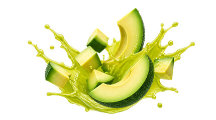 Fototapeta premium A juice splashing and avocado isolated on transparent background