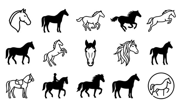 Horse animal equestrian editable vector icon set EPS10 illustration