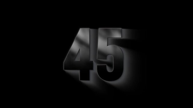 Burning number 45 with ash and sparks, transparent background, fire number, forty-five