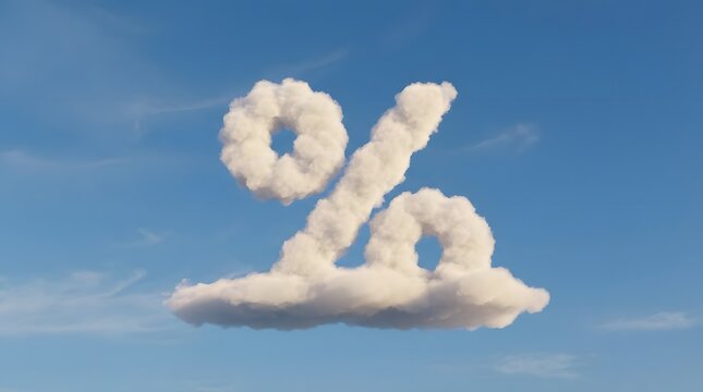 Percentage symbol shaped cloud floating in a clear blue sky representing sales and discount