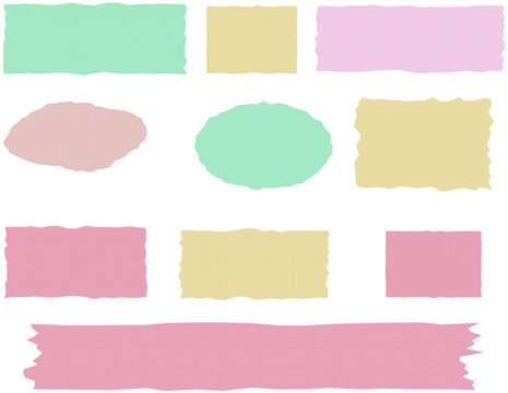 Torn Paper Shapes Set &ndash; Pastel Graph Paper Rectangle, Oval and Tape Ripped Edge Elements