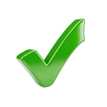 Shiny 3d green check mark sign representing success and correct choice isolated as a glossy icon for business design isolated on white background