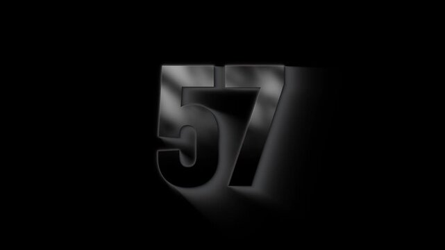 Burning number 57 with ash and sparks, transparent background, fire number, fifty seven