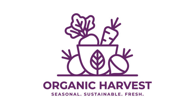 Minimalist Organic Harvest Farm Fresh Produce Logo Design.