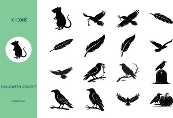 Obraz premium Halloween icon set featuring silhouettes of rats