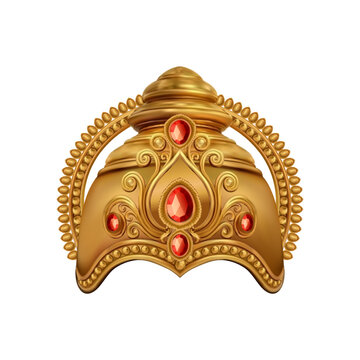 Golden Ornate Indian Crown with Rubies Isolated on White