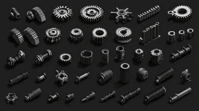 Mechanical gear cog bolt screw industrial metal engineering machinery component illustration Mechanical gear cog bolt screw industrial metal engineering component illustration with detailed hand