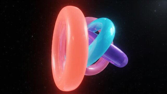 Abstract 3d geometric toruses rotating and interlocking in space