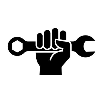 Hand holding adjustable wrench tool icon