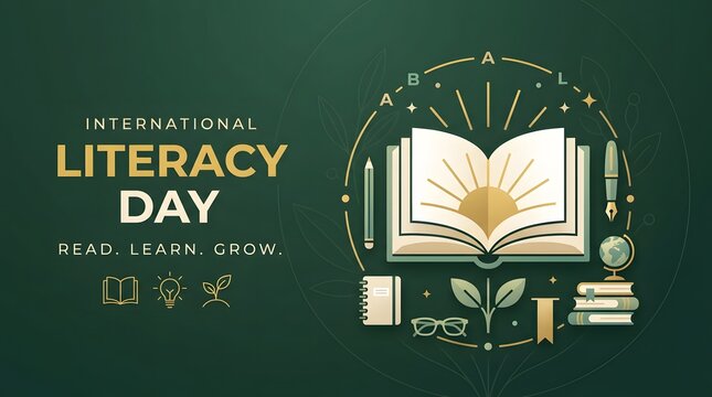Open book with writing tools and foliage a vector illustration