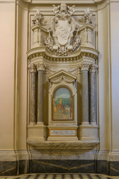 Pope Boniface VIII jubilee fresco by Giotto in Archbasilica of St. John Lateran Rome Italy Cathedral, Baroque marble monument interior