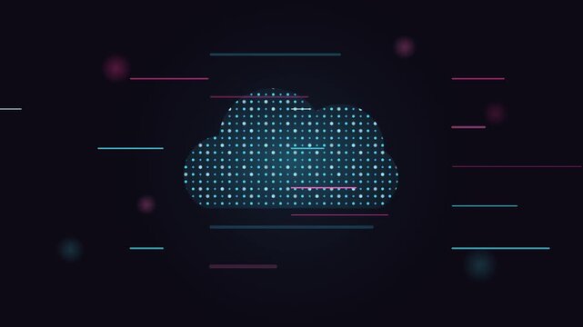 Digital cloud computing network abstract animation with data flow and connectivity lines