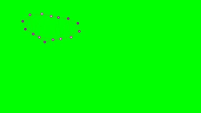 A geometric polygon shape outlined with white dots on a bright green field