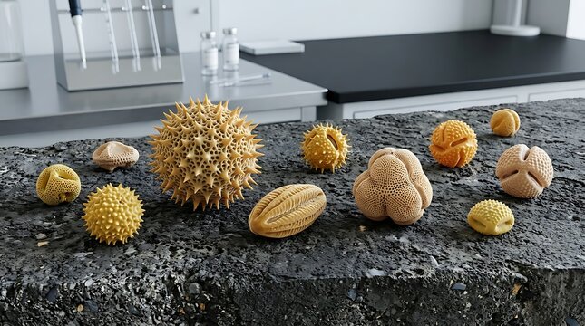 Assorted Desert Dried Sea Urchin Shells and Coral Like Shapes on Laboratory Countertop