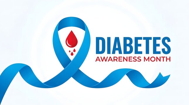 Diabetes awareness ribbon with a drop of blood inside promoting health and support for those affected by the disease