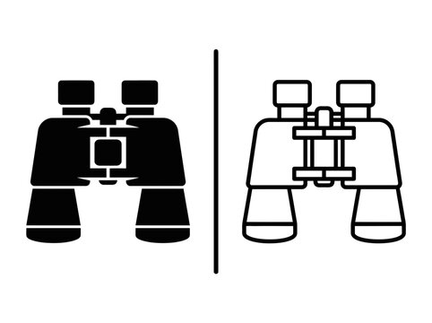 Binoculars outline and black fill icon set with binoculars spyglass observation discover