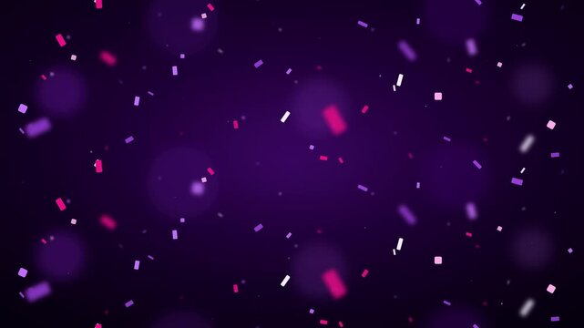 Abstract purple background, with floating confetti, particles for celebration, and party themes