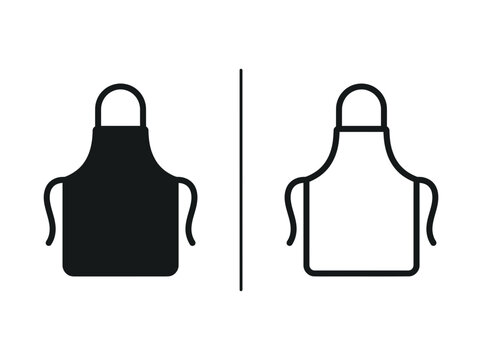 Kitchen apron outline and black fill icon set with restaurant collection illustration silhouette