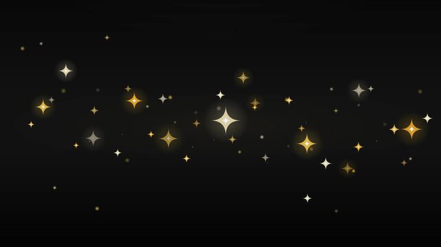 Golden sparkle overlay: magical twinkling stars and glowing particles on black background
