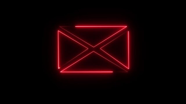 A wonderful glowing red neon message icon animation on black background.Abstract message icon motion graphic of glowing neon