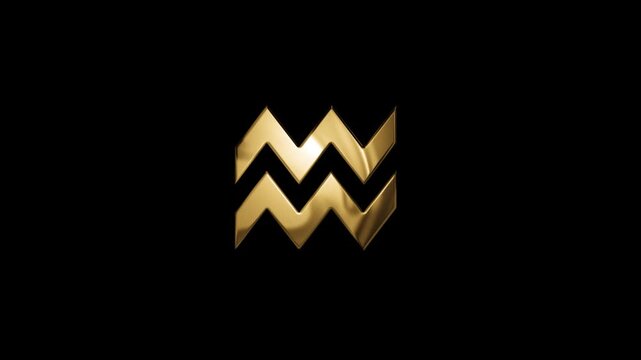 Aquarius astrological zodiac sign in gold style, transparent background