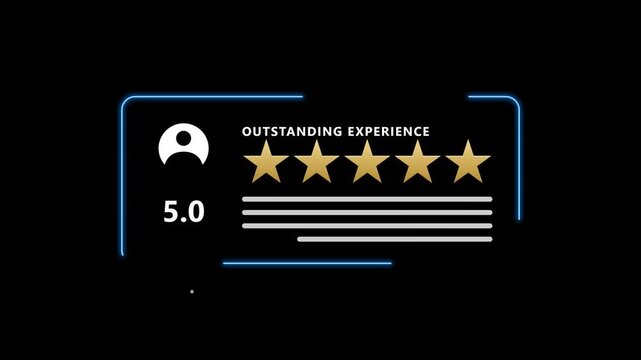 5-star customer review animation with glowing ui overlay for digital feedback and ratings
