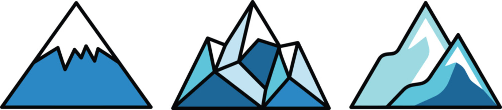 Low Poly Mountain Icons Set for Winter Landscape Design Vector