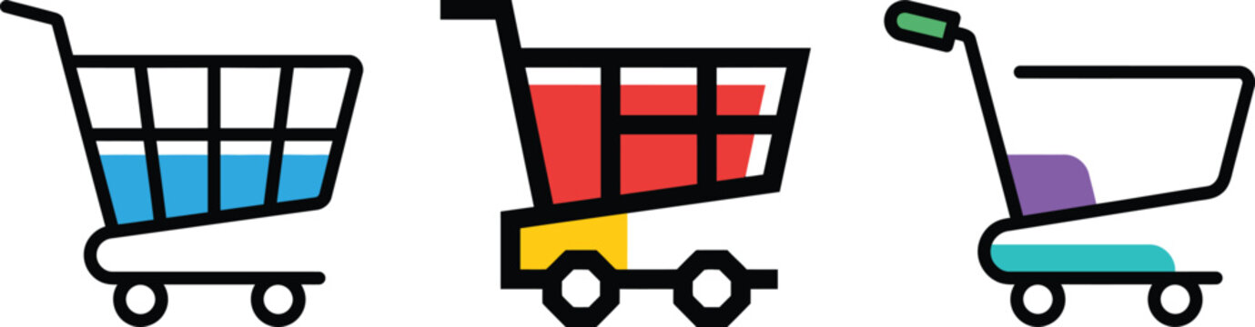 Shopping Cart Vector Icons Set for E-Commerce and Retail Web Design