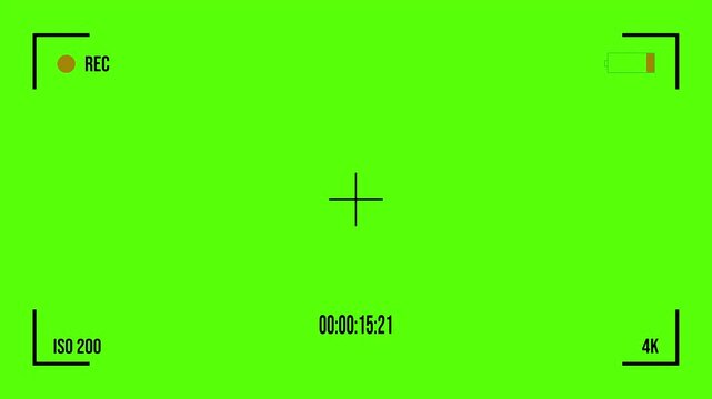 Camcorder recording screen interface overlay on green background. 4k