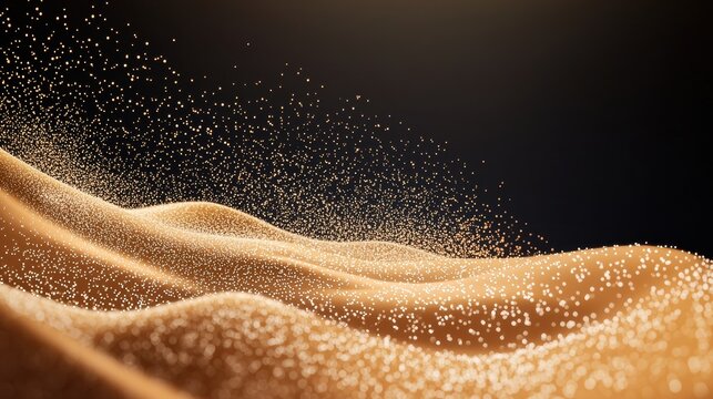 Particle Effect in Motion Tiny luminous particles exploding outward in dynamic waves, emphasizing energy, motion, and abstract vitality.